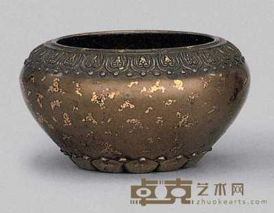 18世纪 铜洒金莲瓣纹佛钵 直径11.2cm